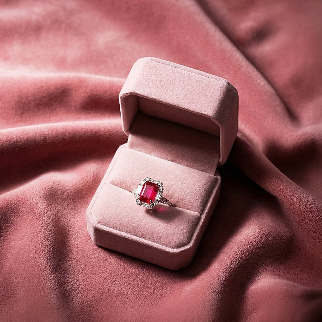 Emerald Cut Ruby Red Engagement Ring | Luxe2009 - new designs | Singapore Jewellery, Wedding Rings &amp; Gifts | Same Day Delivery | Tiara.com.sg