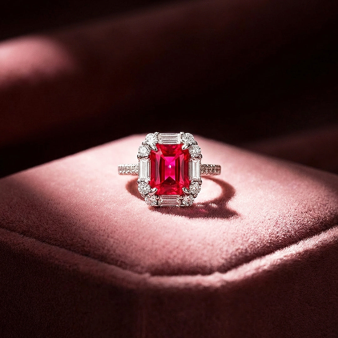Emerald Cut Ruby Red Engagement Ring | Luxe2009 - new designs | Singapore Jewellery, Wedding Rings &amp; Gifts | Same Day Delivery | Tiara.com.sg