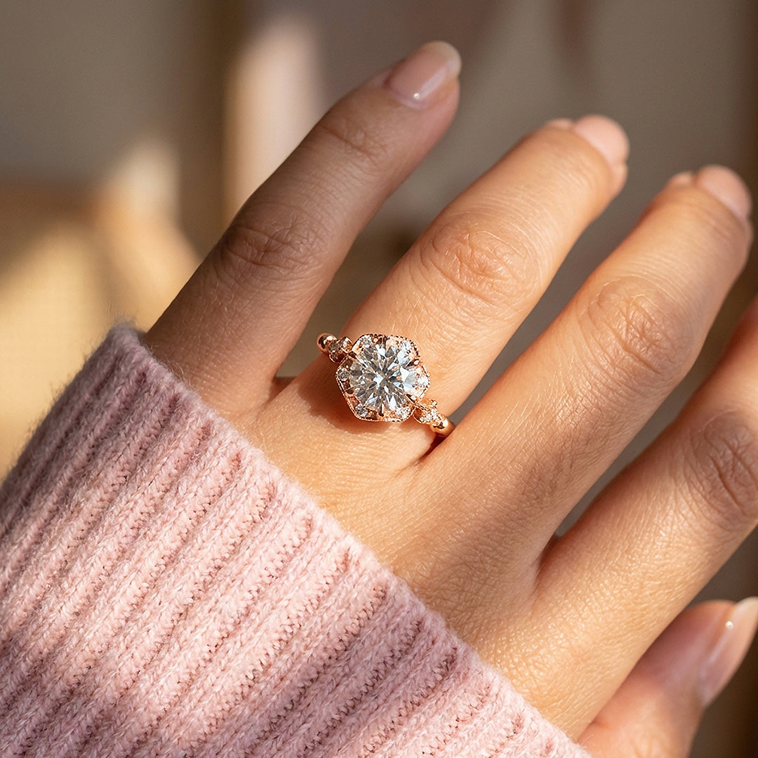 Round Brilliant Vintage Halo Engagement Ring | Luxe2021 - Ring | Singapore Jewellery, Wedding Rings &amp; Gifts | Same Day Delivery | Tiara.com.sg