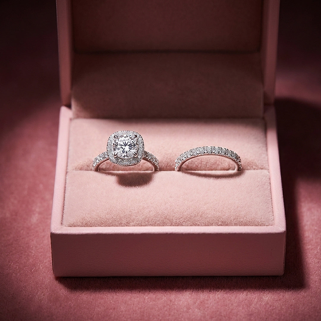 Round Cushion Halo Engagement Ring | Two-Piece Set | Luxe2022 - Ring | Singapore Jewellery, Wedding Rings & Gifts | Same Day Delivery | Tiara.com.sg