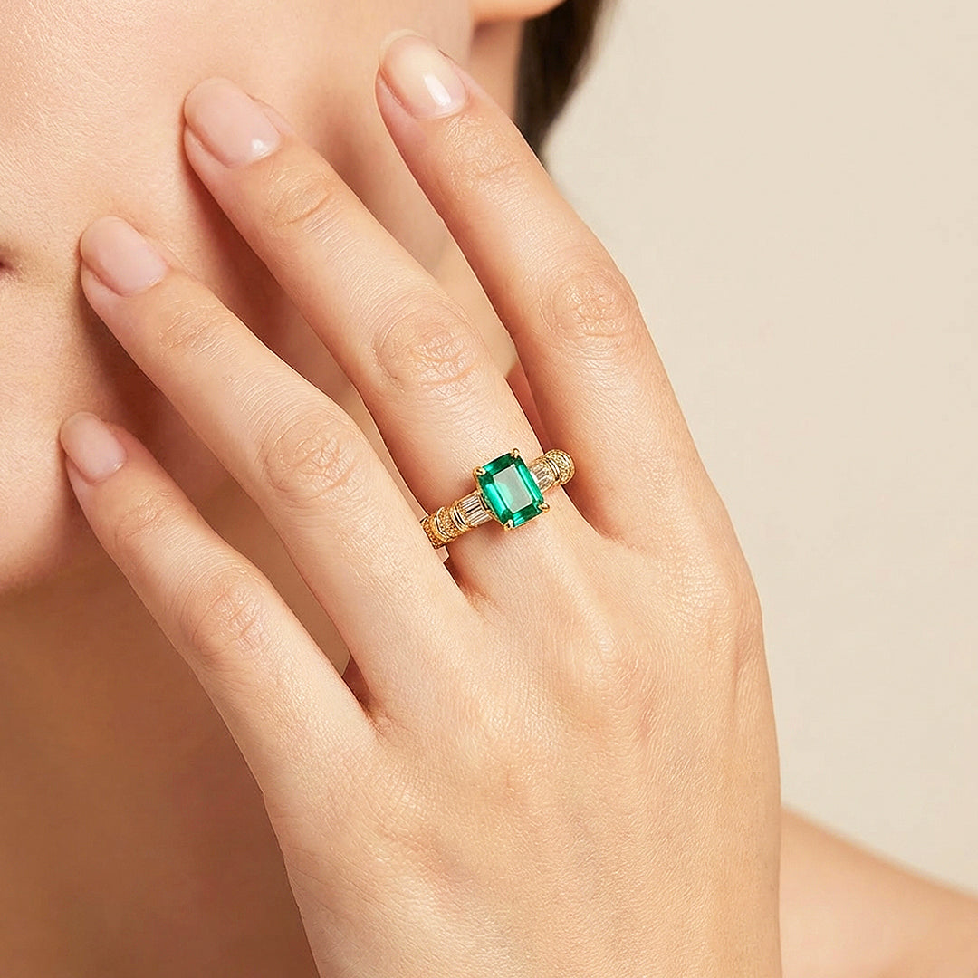 Cushion Cut Emerald Green Engagement Ring | Luxe2034 - new designs | Singapore Jewellery, Wedding Rings &amp; Gifts | Same Day Delivery | Tiara.com.sg
