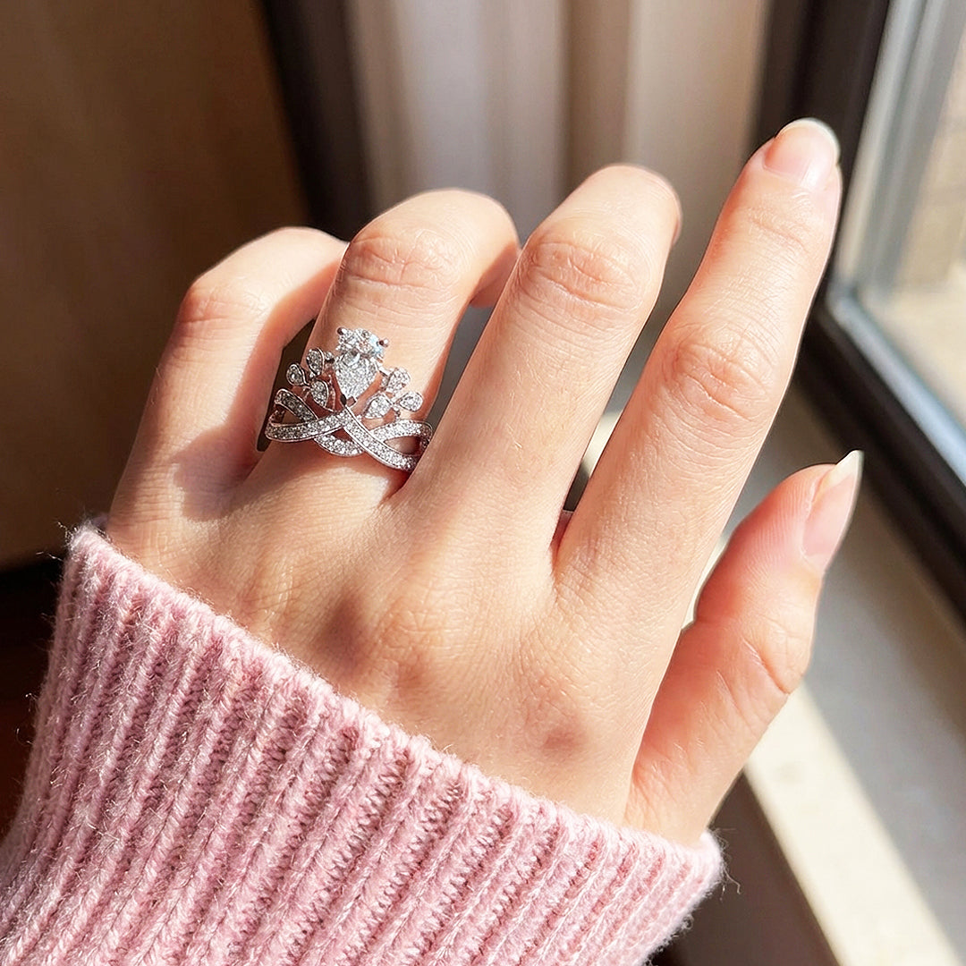 Pear Cut Crown Engagement Ring in White Gold | Luxe2037 - Adjustable Ring | Singapore Jewellery, Wedding Rings & Gifts | Same Day Delivery | Tiara.com.sg