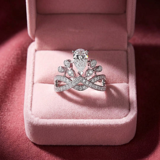 Pear Cut Crown Engagement Ring in White Gold | Luxe2037 - Adjustable Ring | Singapore Jewellery, Wedding Rings &amp; Gifts | Same Day Delivery | Tiara.com.sg