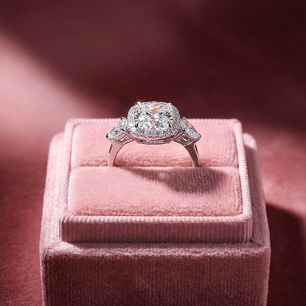 Cushion Cut Halo Engagement Ring | Pear Cluster Shoulders | Luxe2041 - Adjustable Ring | Singapore Jewellery, Wedding Rings & Gifts | Same Day Delivery | Tiara.com.sg