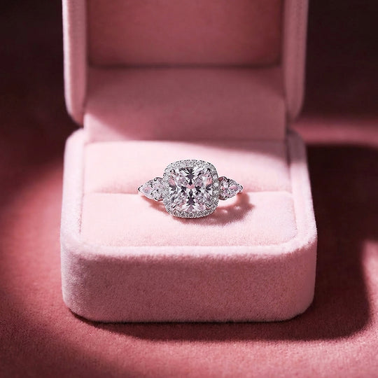 Cushion Cut Halo Engagement Ring | Pear Cluster Shoulders | Luxe2041 - Adjustable Ring | Singapore Jewellery, Wedding Rings &amp; Gifts | Same Day Delivery | Tiara.com.sg