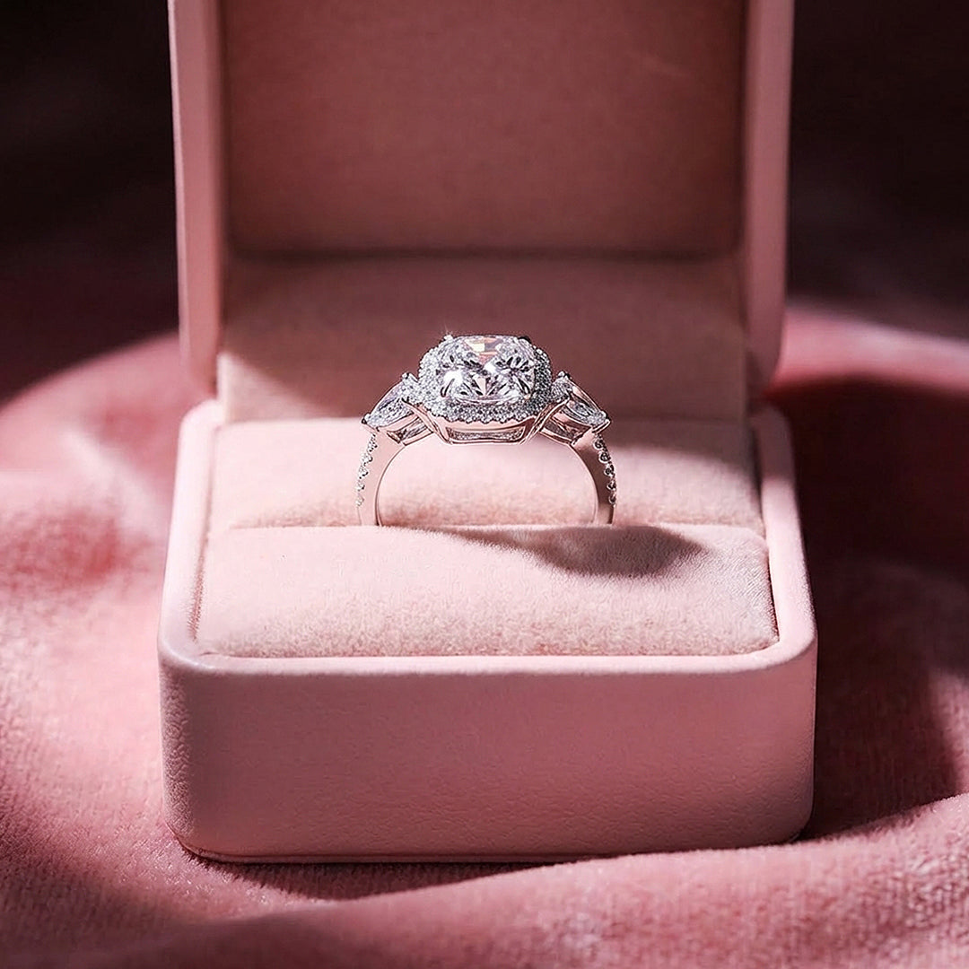 Cushion Cut Halo Engagement Ring | Pear Cluster Shoulders | Luxe2041 - Adjustable Ring | Singapore Jewellery, Wedding Rings &amp; Gifts | Same Day Delivery | Tiara.com.sg