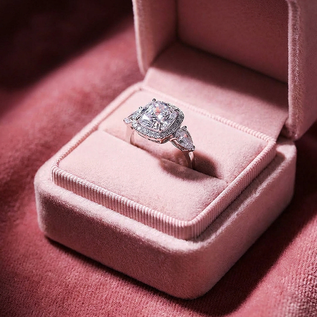 Cushion Cut Halo Engagement Ring | Pear Cluster Shoulders | Luxe2041 - Adjustable Ring | Singapore Jewellery, Wedding Rings &amp; Gifts | Same Day Delivery | Tiara.com.sg