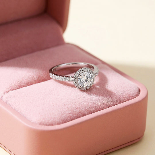 Round Halo White Gold Plated Engagement Ring | Luxe2046