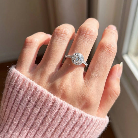 Round Halo White Gold Plated Engagement Ring | Luxe2046