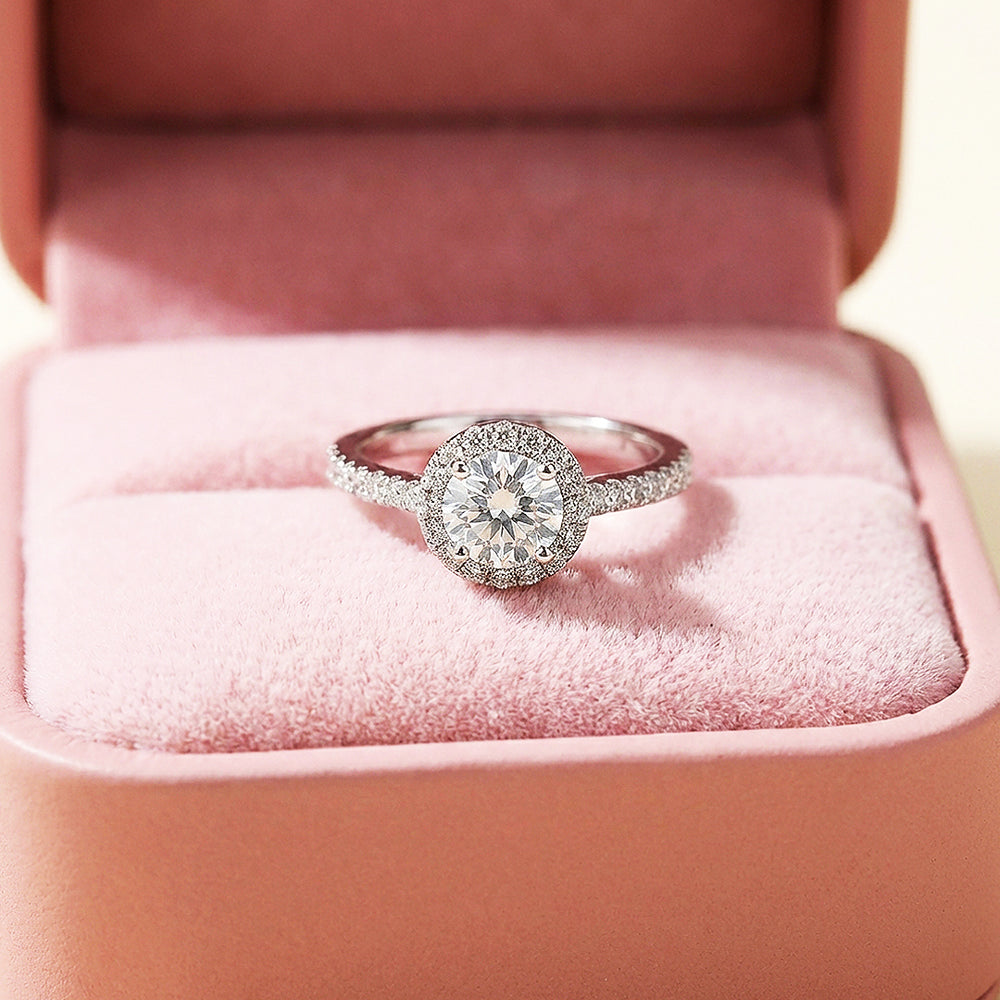 Round Halo White Gold Plated Engagement Ring | Luxe2046