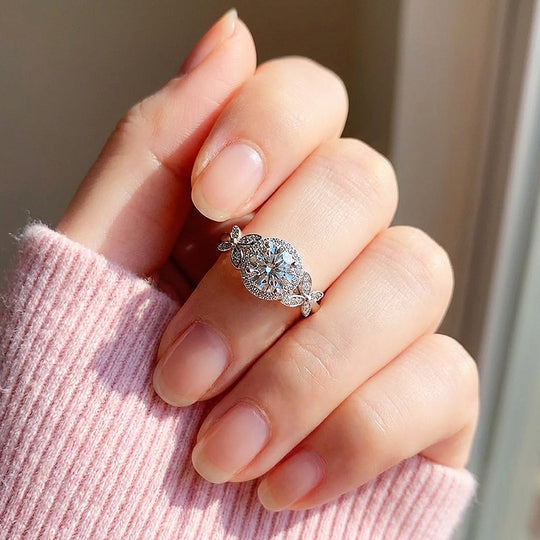 Round Halo Butterfly Engagement &amp; Floral Ring | Luxe2047