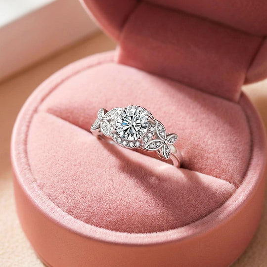 Round Halo Butterfly Engagement &amp; Floral Ring | Luxe2047