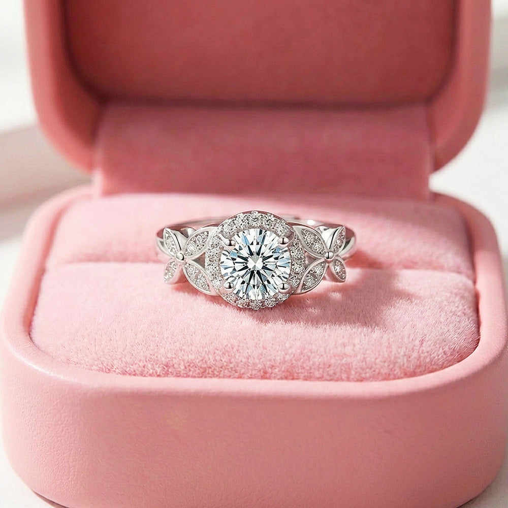 Round Halo Butterfly Engagement & Floral Ring | Luxe2047