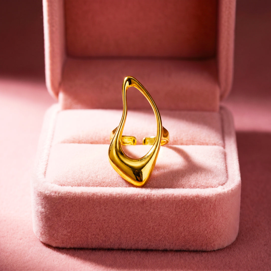 Hollow Teardrop Ring | Gold-Plated Adjustable Ring | Luxe2061