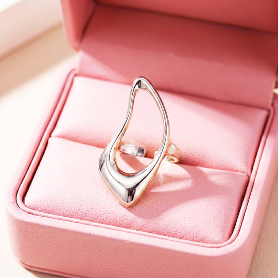 Hollow Teardrop Ring | White Gold-Plated Adjustable Ring | Luxe2062