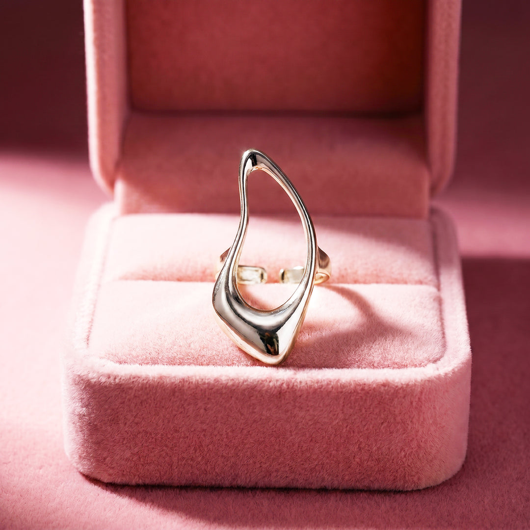 Hollow Teardrop Ring | White Gold-Plated Adjustable Ring | Luxe2062