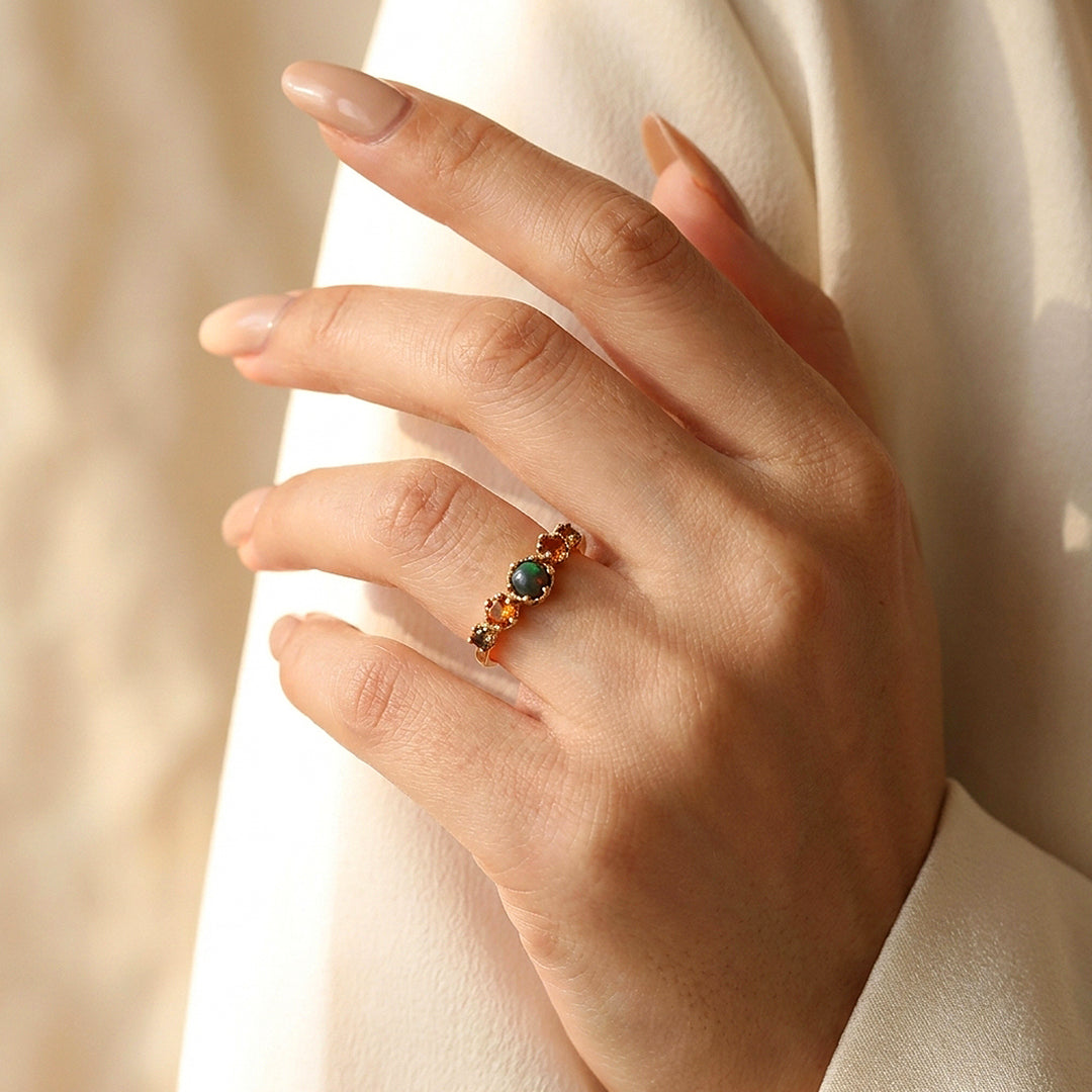 Aurelia Curved Opal Cluster Adjustable Ring | Luxe2108