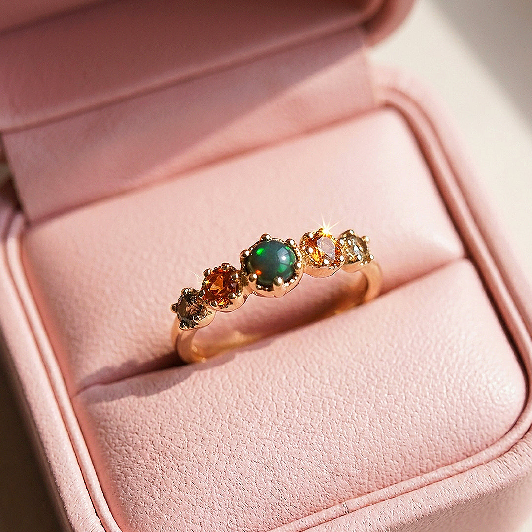 Aurelia Curved Opal Cluster Adjustable Ring | Luxe2108