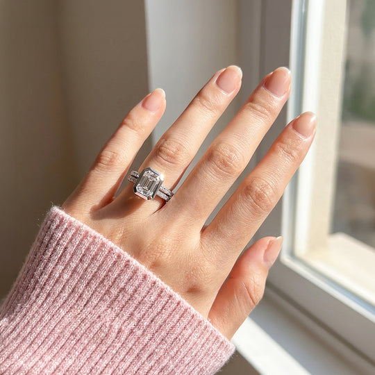 Emerald-Cut Bezel Double Pavé Band | Women&
