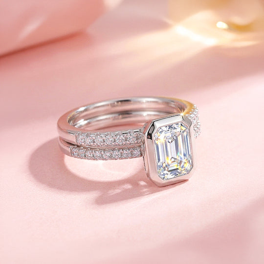 Emerald-Cut Bezel Double Pavé Band | Women&