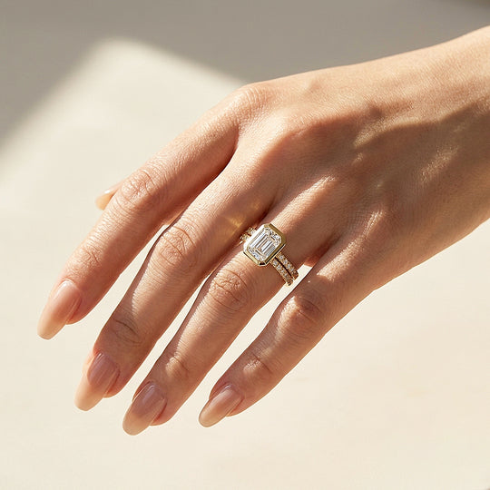 Emerald-Cut Bezel Double Pavé Band | Women&
