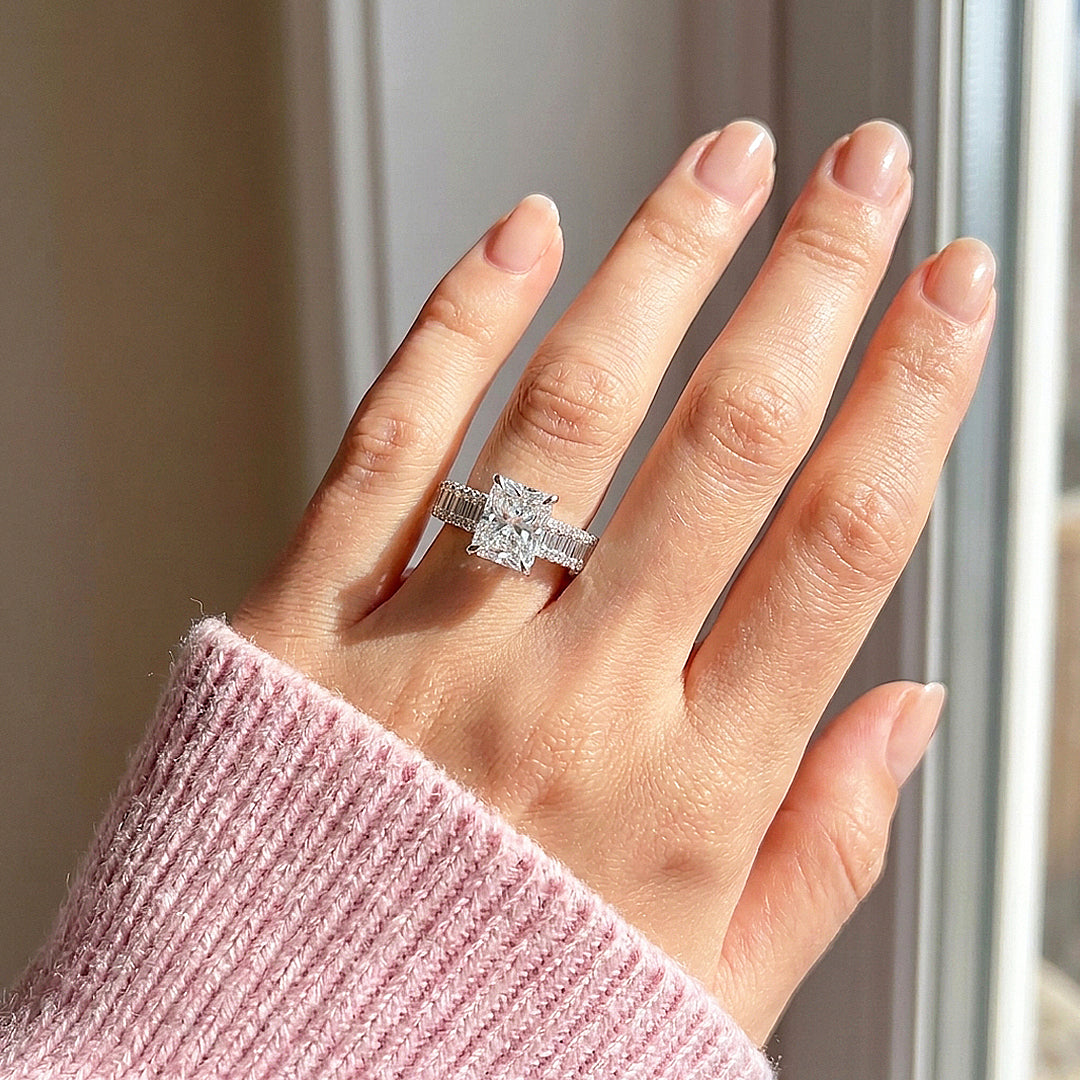 Radiant Solitaire Baguette Pavé Wide Band | Women&