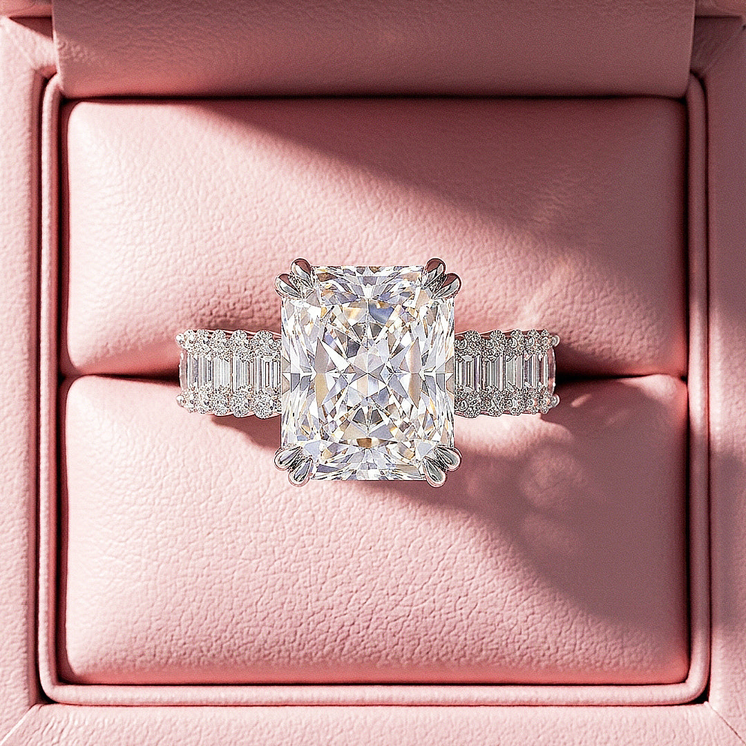 Radiant Solitaire Baguette Pavé Wide Band | Women&