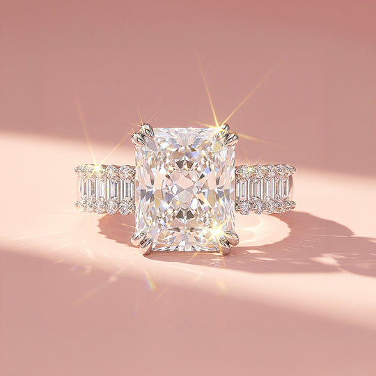 Radiant Solitaire Baguette Pavé Wide Band | Women&