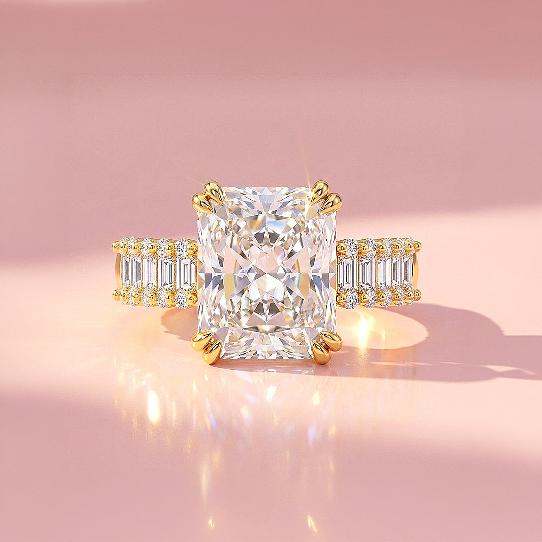 Radiant Solitaire Baguette Pavé Wide Band | Women&