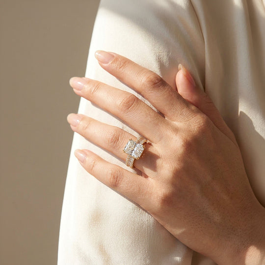 Radiant Solitaire Baguette Pavé Wide Band | Women&
