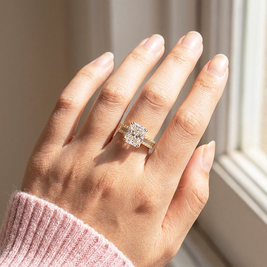 Radiant Solitaire Baguette Pavé Wide Band | Women&