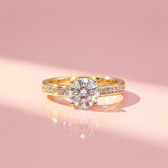 Round Solitaire Channel Pavé Wide Band | Women&