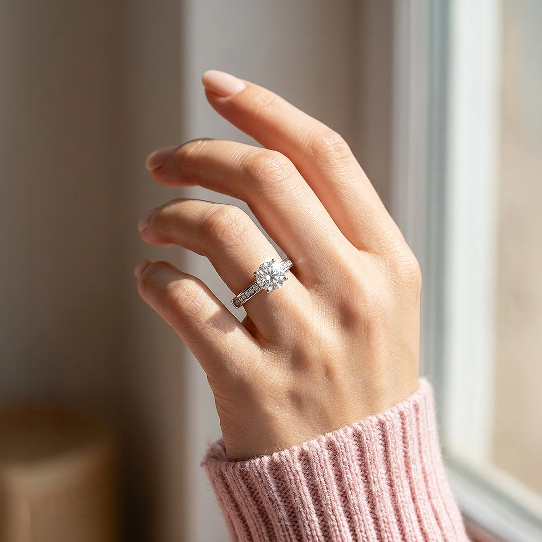 Round Solitaire Channel Pavé Wide Band | Women&