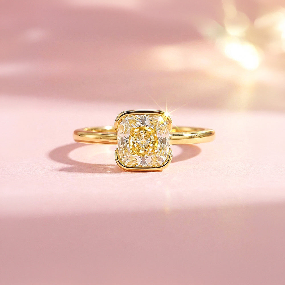 Canary Cushion-Cut Half-Bezel Solitaire | Women's Ring | Luxe2120
