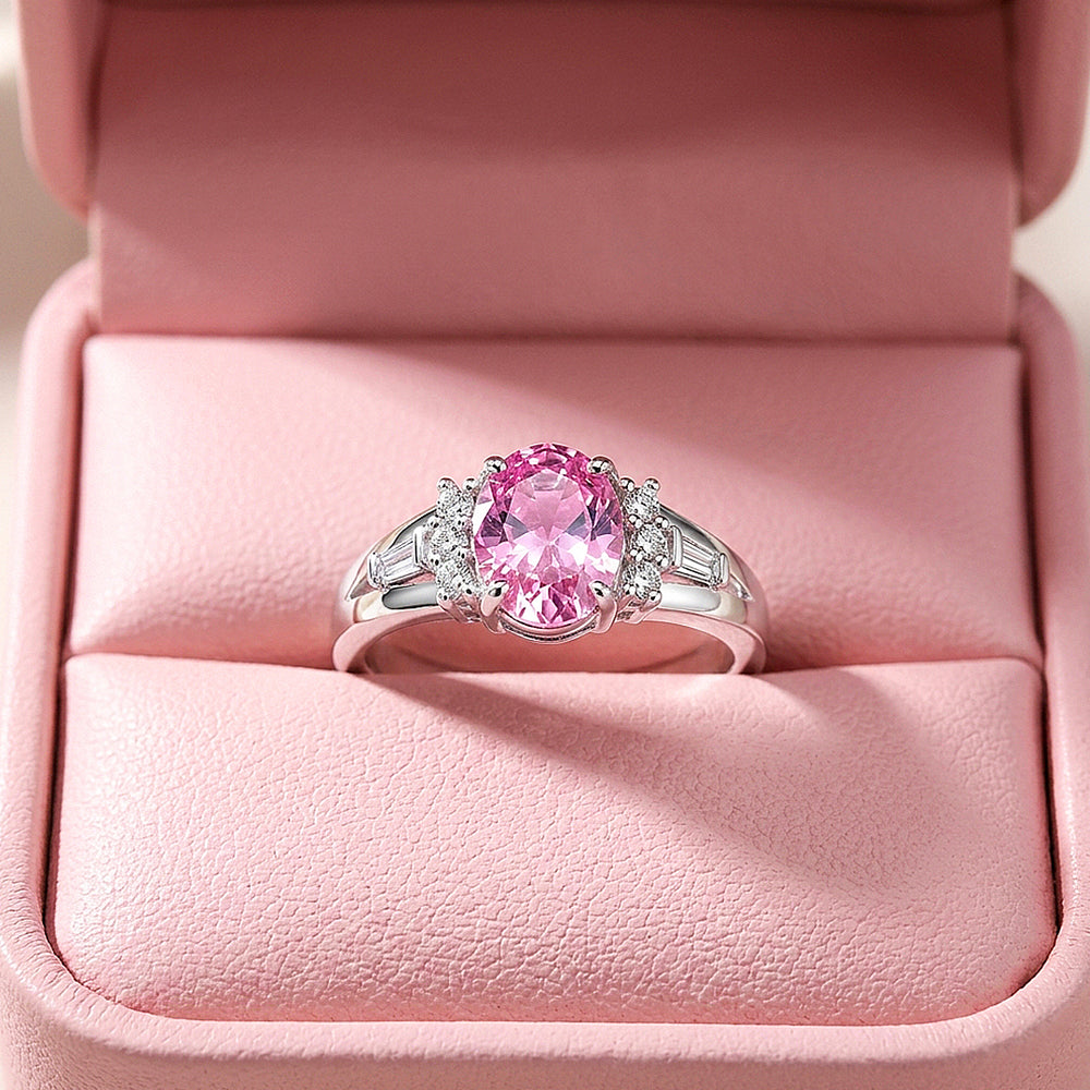 Pink Oval Solitaire Baguette Cluster | Women's Ring | Luxe2122
