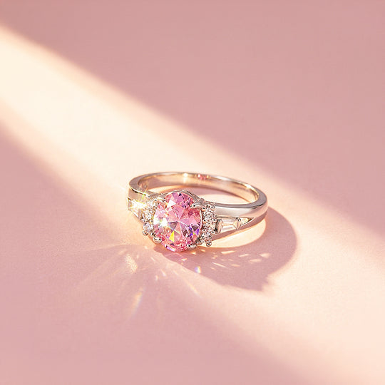 Pink Oval Solitaire Baguette Cluster | Women&