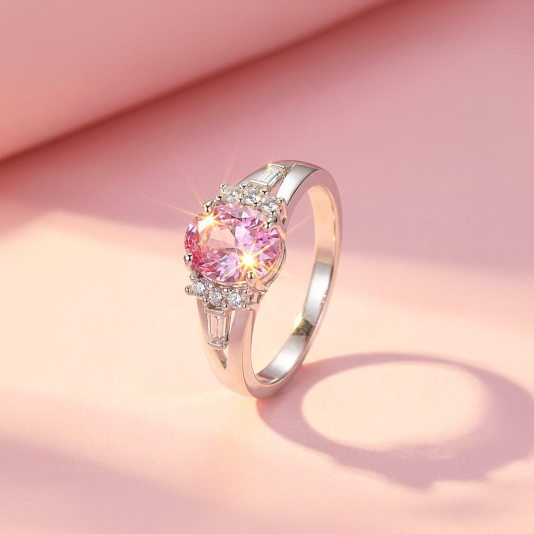 Pink Oval Solitaire Baguette Cluster | Women&