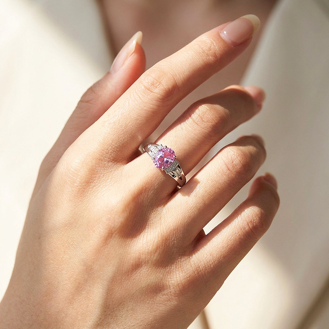 Pink Oval Solitaire Baguette Cluster | Women&