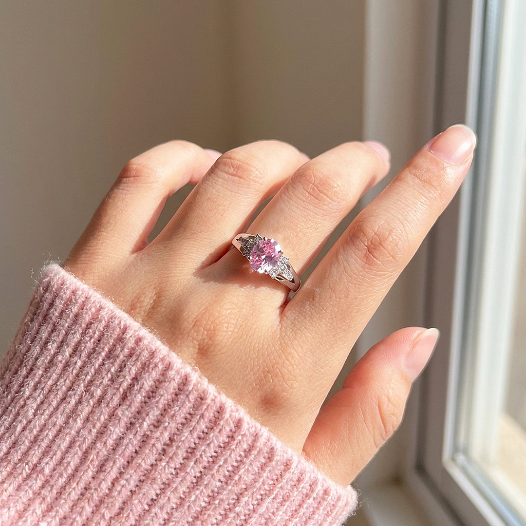 Pink Oval Solitaire Baguette Cluster | Women&