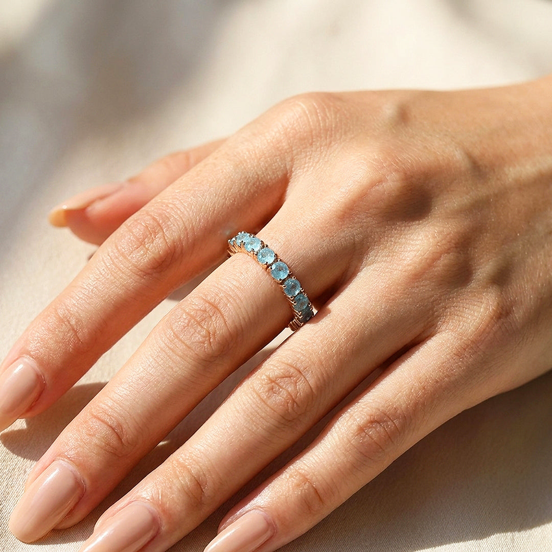 Aquamarine-Blue Round Eternity Band | Women&