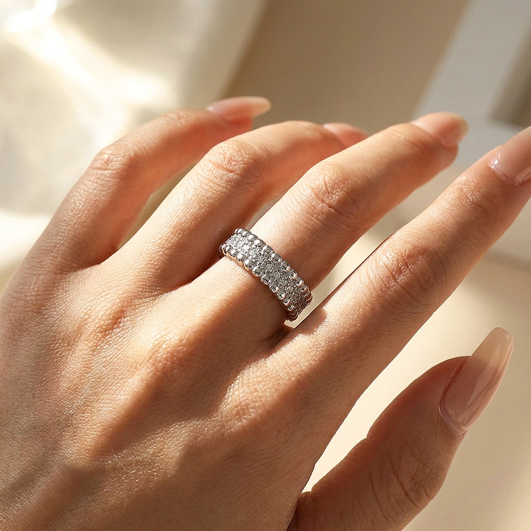 Beaded Border Micro-Pavé Eternity Band | Women&