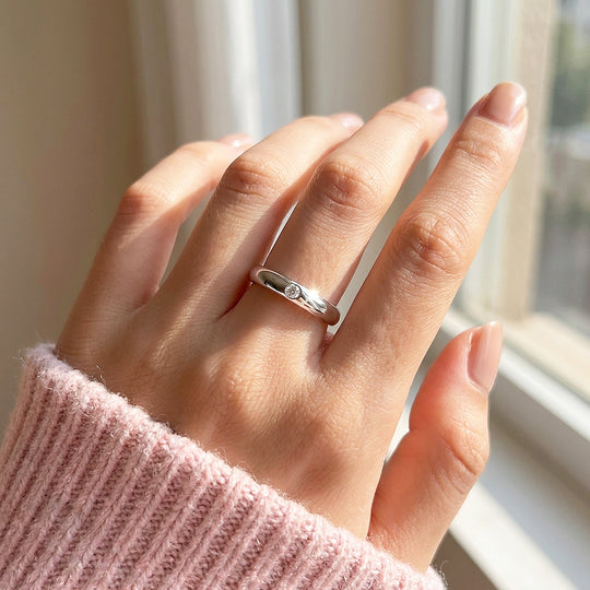 Minimalist Flush-Set Solitaire Dome Band | Women&