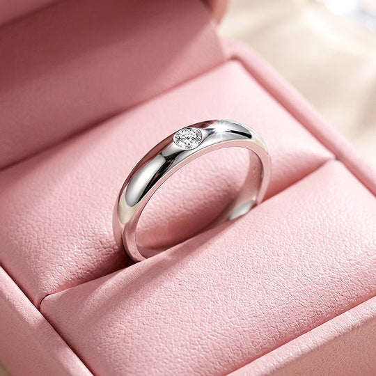 Minimalist Flush-Set Solitaire Dome Band | Women&