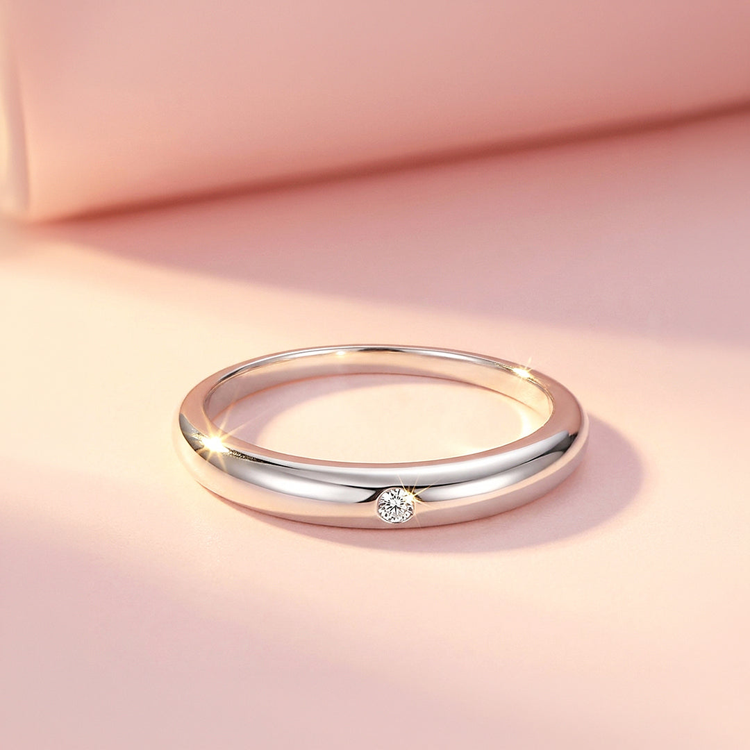 Minimalist Flush-Set Solitaire Dome Band | Women&