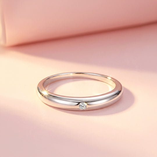 Minimalist Flush-Set Solitaire Dome Band | Women&
