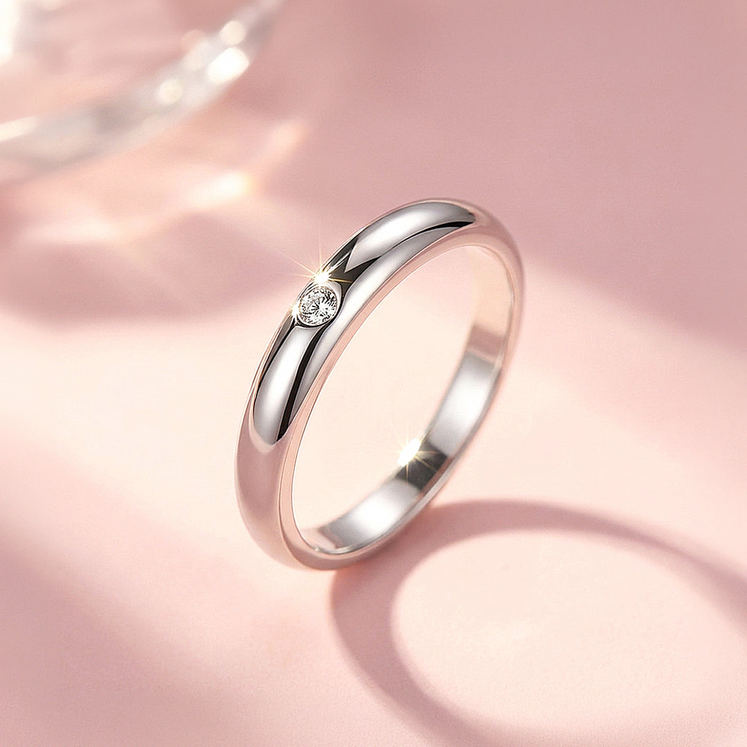 Minimalist Flush-Set Solitaire Dome Band | Women&