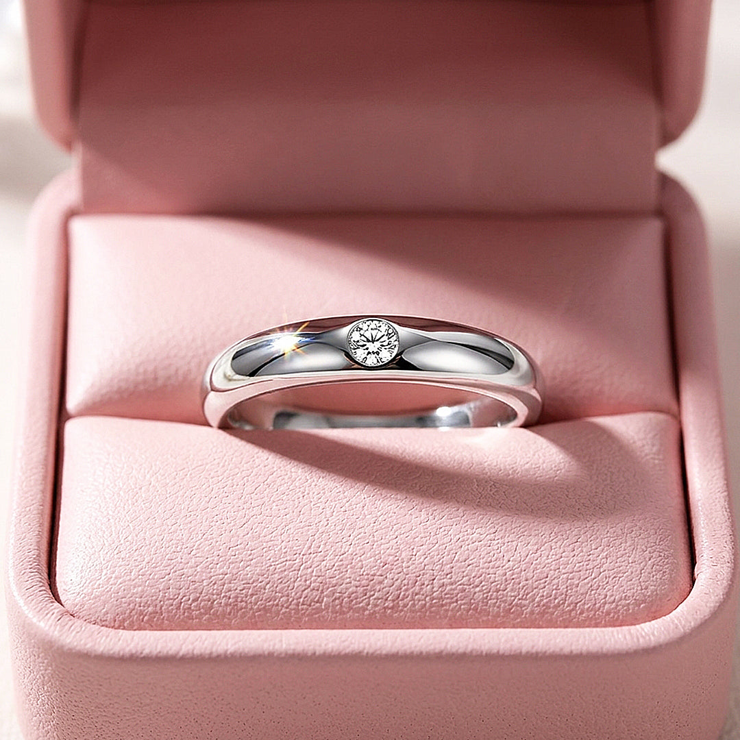 Minimalist Flush-Set Solitaire Dome Band | Women&