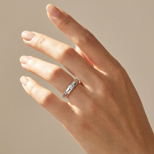 Minimalist Flush-Set Solitaire Dome Band | Women&