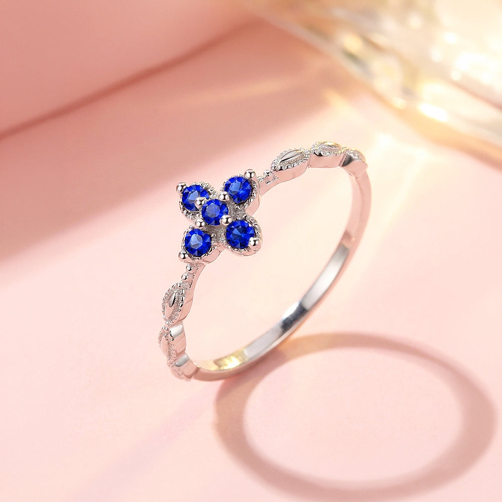 Sapphire-Blue Floral Cluster Marquise Band | Women's Ring | Luxe2131