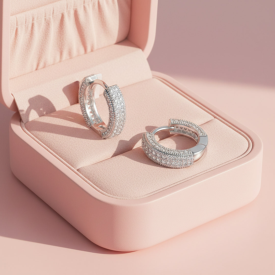 Pavé Brilliance Huggie Earrings | Gold &amp; White Gold | Luxe2875 - Luxe Earrings | Singapore Jewellery, Wedding Rings &amp; Gifts | Same Day Delivery | Tiara.com.sg
